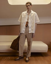 Over-Fit-Hemd mit halben Ärmeln und italienischem Kragen aus reinem Baumwollstoff mit Muster in Beigetönen - Beige | Giemme BrandsCorporate