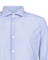 Camicia regular fit con collo francese in tessuto tecnico performante con micro fantasia azzurra - Azzurro | Giemme BrandsCorporate
