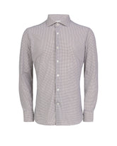 Camicia regular fit con collo francese in tessuto tecnico performante con esclusiva fantasia geometrica marrone - Marrone | Giemme BrandsCorporate