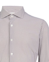 Camicia regular fit con collo francese in tessuto tecnico performante con esclusiva fantasia geometrica marrone - Marrone | Giemme BrandsCorporate