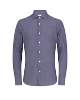 Camicia regular fit con collo francese in tessuto tecnico performante blu con esclusiva fantasia geometrica marrone - Marrone | Giemme BrandsCorporate