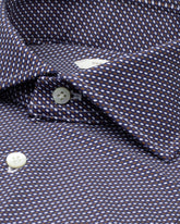 Camicia regular fit con collo francese in tessuto tecnico performante blu con esclusiva fantasia geometrica marrone - Marrone | Giemme BrandsCorporate