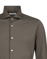 Camicia regular fit con collo francese in tessuto tecnico performante marrone effetto pinpoint - Marrone | Giemme BrandsCorporate