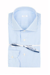White and light blue striped pure cotton poplin shirt with french collar - Light blue | Giemme BrandsCorporate