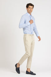 White and light blue striped pure cotton poplin shirt with french collar - Light blue | Giemme BrandsCorporate