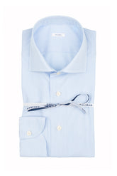 White and light blue striped pure cotton poplin shirt with french collar - Light blue | Giemme BrandsCorporate