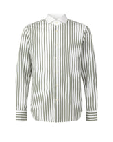 Camicia regular fit con collo francese a contrasto in puro cotone bianco a righe verdi - Verde | Giemme BrandsCorporate
