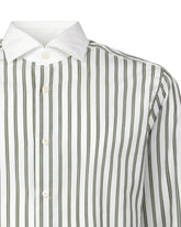 Camicia regular fit con collo francese a contrasto in puro cotone bianco a righe verdi - Verde | Giemme BrandsCorporate