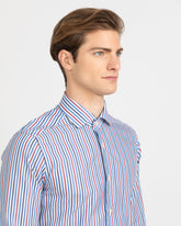 Slim fit shirt with french collar in pure cotton with white, blue, light blue, and red stripes - Light blue | Giemme BrandsCorporate