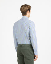 Camicia slim fit con collo francese in puro cotone a righe bianche, blu, azzurre e verdi - Verde | Giemme BrandsCorporate