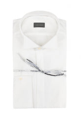 White cotton and viscose dobby shirt with wing collar and dual cuff - White | Giemme BrandsCorporate