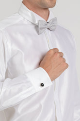 White cotton and viscose dobby shirt with wing collar and dual cuff - White | Giemme BrandsCorporate