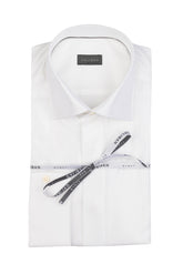 Camicia con collo italiano e polso doppio uso in dobby di cotone e viscosa bianco - Bianco | Giemme BrandsCorporate