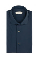 Camicia con collo francese in cotone elasticizzato blu - Carry over | Giemme BrandsCorporate