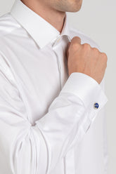 Camicia con collo italiano e polso doppio uso in esclusivo popeline di puro cotone bianco - Bianco | Giemme BrandsCorporate