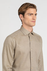 Camicia con collo francese in flanella di lana beige - Beige | Giemme BrandsCorporate