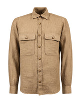 Overshirt regular fit con collo italiano in puro lino marrone - Caliban uomo - New in | Giemme BrandsCorporate