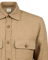 Overshirt regular fit con collo italiano in puro lino marrone - Nocciola | Giemme BrandsCorporate