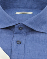 Regular fit polo shirt in pure blue linen - Light blue | Giemme BrandsCorporate