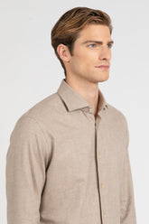Camicia con collo francese in flanella di puro cotone beige - Beige | Giemme BrandsCorporate