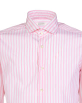 Slim-Fit-Hemd mit französischem Kragen aus reinem Baumwoll-Popeline in rosa Streifen - Rosa | Giemme BrandsCorporate