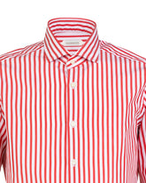 Slim-Fit-Hemd mit französischem Kragen aus reinem Baumwoll-Popeline mit roten Streifen - Rot | Giemme BrandsCorporate