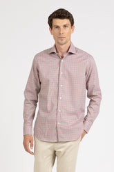 Camicia con collo francese in Vaiella di puro cotone a quadri sui toni dell'arancione - Arancione | Giemme BrandsCorporate