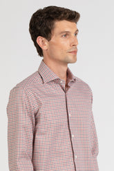 Camicia con collo francese in Vaiella di puro cotone a quadri sui toni dell'arancione - Arancione | Giemme BrandsCorporate