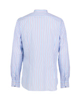 Regular-Fit-Hemd mit Button-Down-Kragen aus reinem Baumwoll-Popeline in hellblau mit blauen und roten Streifen - Hellblau | Giemme BrandsCorporate