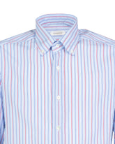 Regular-Fit-Hemd mit Button-Down-Kragen aus reinem Baumwoll-Popeline in hellblau mit blauen und roten Streifen - Hellblau | Giemme BrandsCorporate