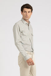 Camicia con collo francese in flanella di puro cotone a quadri marroni e verdi - Verde | Giemme BrandsCorporate
