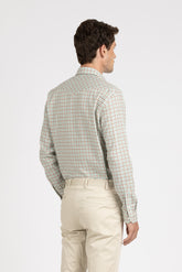 Camicia con collo francese in flanella di puro cotone a quadri marroni e verdi - Verde | Giemme BrandsCorporate
