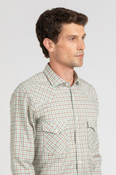 Camicia con collo francese in flanella di puro cotone a quadri marroni e verdi - Verde | Giemme BrandsCorporate