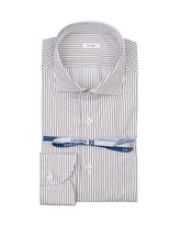 Camicia regular fit con collo francese in puro cotone bianco a righe marroni - Marrone | Giemme BrandsCorporate