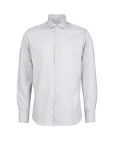 Camicia regular fit con collo francese in puro cotone bianco a righe marroni - Marrone | Giemme BrandsCorporate
