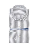 Camicia regular fit con collo francese in puro cotone bianco a righe verdi - Verde | Giemme BrandsCorporate