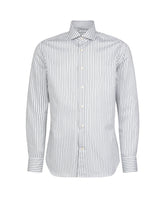 Camicia regular fit con collo francese in puro cotone bianco a righe verdi - Verde | Giemme BrandsCorporate