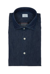 Camicia con collo francese in denim scuro di puro cotone lavato - Denim Scuro | Giemme BrandsCorporate