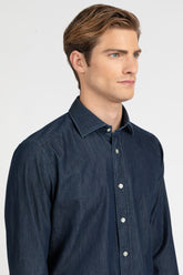 Camicia con collo francese in denim scuro di puro cotone lavato - Denim Scuro | Giemme BrandsCorporate