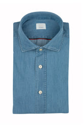 Camicia con collo francese in denim chiaro di puro cotone lavato - Denim Chiaro | Giemme BrandsCorporate