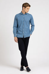 Camicia con collo francese in denim chiaro di puro cotone lavato - Denim Chiaro | Giemme BrandsCorporate