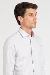 Camicia con collo francese in Vaiella di cotone e lana a righe bianche e azzurre - Azzurro | Giemme BrandsCorporate