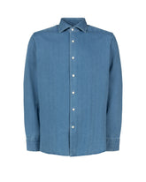 Regular-fit shirt with French collar in pure cotton denim - Dark denim | Giemme BrandsCorporate