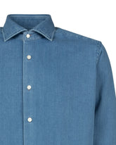 Regular-fit shirt with French collar in pure cotton denim - Dark denim | Giemme BrandsCorporate
