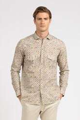 Camicia con collo francese in puro cotone con stampa liberty sui toni del beige - Beige | Giemme BrandsCorporate