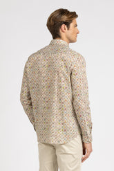 Camicia con collo francese in puro cotone con stampa liberty sui toni del beige - Beige | Giemme BrandsCorporate