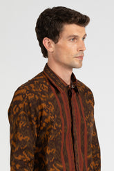 Camicia con collo italiano in popeline di cotone con esclusiva stampa sui toni del marrone - Marrone | Giemme BrandsCorporate