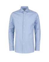 Camicia slim fit con collo francese in popeline di puro cotone azzurro a righe blu - Azzurro | Giemme BrandsCorporate