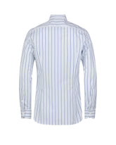 Camicia slim fit con collo francese in popeline di puro cotone bianco a righe blu - Azzurro | Giemme BrandsCorporate