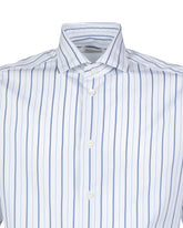 Camicia slim fit con collo francese in popeline di puro cotone bianco a righe blu - Azzurro | Giemme BrandsCorporate